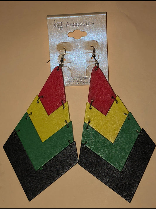 Wooden Rasta Style Earrings