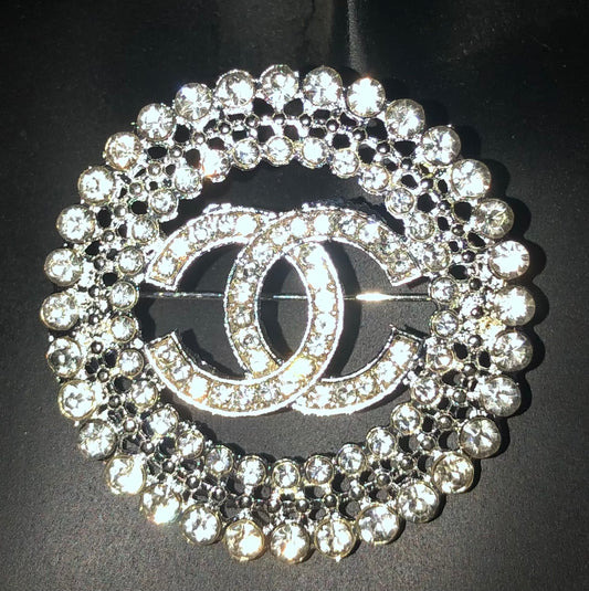 Silver Rhinestone Double Circle Brooch