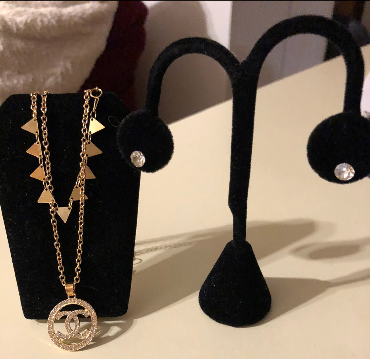 Gold dual chain & earrings set