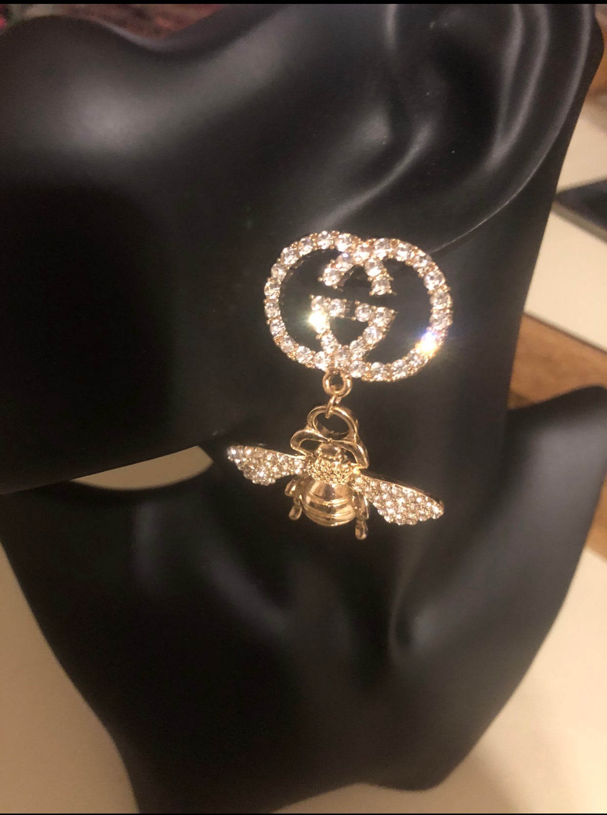 Gold & Rhinestone Bee Earrings